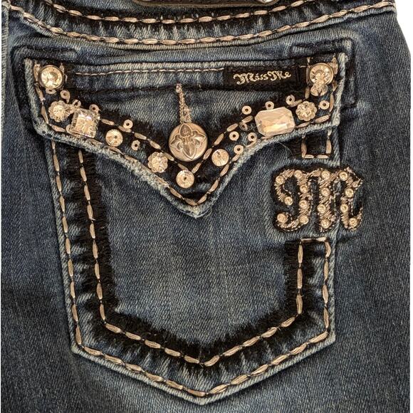 MISS ME Skinny Jeans Big Rhinestone Beaded Pockets Y2K Denim Women's 28 - Picture 6 of 8